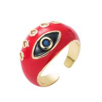 Cubic Zirconia Micro Pave Brass Finger Ring, 18K gold plated, with eye pattern & Unisex & micro pave cubic zirconia & enamel 20mm 