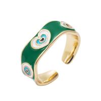 Brass Cuff Finger Ring, 18K gold plated, Unisex & with heart pattern & enamel 20mm 
