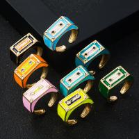 Латунь Манжеты палец кольцо, 18K позолоченный, Мужская & эмаль, Много цветов для выбора, 20mm, продается PC