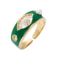 Brass Open Finger Ring, with Plastic Pearl, 18K gold plated, Unisex & micro pave cubic zirconia & enamel 20mm 