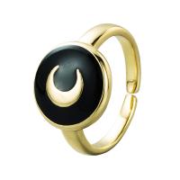 Brass Finger Ring, 18K gold plated, for woman & enamel 