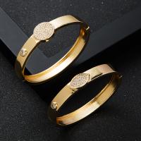 Brass Bangle, gold color plated & micro pave cubic zirconia & for woman, 50mm 