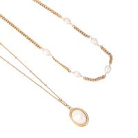 Brass Jewelry Necklace, with pearl & Shell, with 2.56inch extender chain, gold color plated & for woman Approx 14.57 Inch, Approx 16.34 Inch 