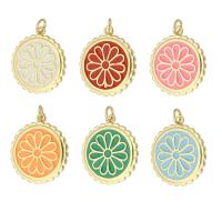 Enamel Brass Pendants, Round, gold color plated, fashion jewelry & DIY & for woman 