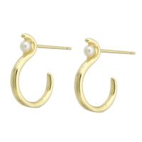 Brass Stud Earring, with ABS Plastic Pearl, gold color plated, fashion jewelry & for woman, golden 