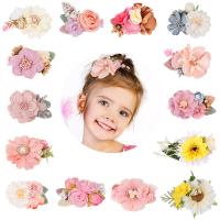 Children Hair Clip, Non-woven Fabrics, Flower, 3 pieces & Girl mixed colors, 76mm 