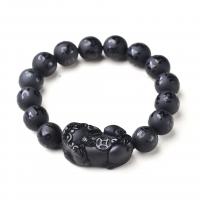Black Obsidian Bracelet, Fabulous Wild Beast, polished, Unisex & frosted, black .09 Inch 