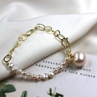 Cultured Freshwater Pearl Brass Bracelet, with Brass, gold color plated, for woman .09 Inch 