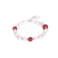 Agate Pearl Bracelets, Freshwater Pearl, with Red Agate & Brass, with 1.18 extender chain, Round, gold color plated, for woman, mixed colors, 8mm,10mm .91 Inch 