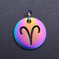 Stainless Steel Pendants, 201 Stainless Steel, 12 Signs of the Zodiac, Vacuum Ion Plating, fashion jewelry & DIY & single hole & Unisex, multi-colored 