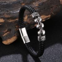 PU Leather Cord Bracelets, with 316L Stainless Steel, Vacuum Plating & for man, black 