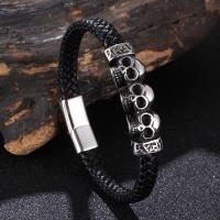 PU Leather Cord Bracelets, with 316L Stainless Steel, Animal, Vacuum Plating & for man, black 