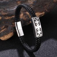 PU Leather Cord Bracelets, with 316L Stainless Steel, Animal, Vacuum Plating, Unisex black 
