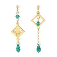 Asymmetric Earrings, Zinc Alloy, with Acrylic, gold color plated, for woman, green, 68mm 