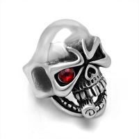 Titanium Steel Finger Ring, Skull, polished, Unisex & with rhinestone & blacken, original color 