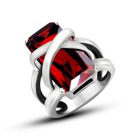 Titanium Steel Finger Ring, polished, Unisex & with rhinestone, red 