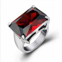 Titanium Steel Finger Ring, polished, Unisex & micro pave cubic zirconia, red 