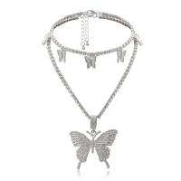 Rhinestone Zinc Alloy Necklace, with 3.9inch extender chain, Butterfly, plated, 2 pieces & for woman & with rhinestone Approx 13.7 Inch, Approx 12.2 Inch 