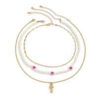 Fashion Multi Layer Necklace, Zinc Alloy, with Seedbead & iron chain & Plastic Pearl, with 2.7inch extender chain, gold color plated, three pieces & fashion jewelry & for woman Approx 13.8 Inch, Approx 19.7 Inch 