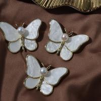 Shell Brooch, with Freshwater Pearl & Zinc Alloy, Butterfly, plated, for woman, mixed colors 