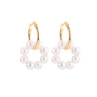 Huggie Hoop Drop Earring, 925 Sterling Silver, with Plastic Pearl, plated, for woman, golden 