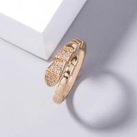 Brass Cuff Finger Ring, Snake, Adjustable & micro pave cubic zirconia & for woman, golden, 17mm 