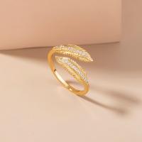 Brass Cuff Finger Ring, Adjustable & micro pave cubic zirconia & for woman, golden, 17mm 