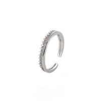 Brass Cuff Finger Ring, Adjustable & micro pave cubic zirconia & for woman, silver color, 17mm 