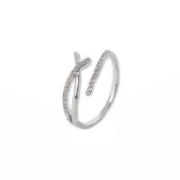 Brass Cuff Finger Ring, Adjustable & micro pave cubic zirconia & for woman, silver color, 17mm 