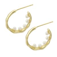 Brass Stud Earring, with ABS Plastic Pearl, gold color plated, fashion jewelry & for woman, golden 