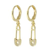 Huggie Hoop Drop Earring, Brass, gold color plated, fashion jewelry & micro pave cubic zirconia & for woman, golden, 31mm 