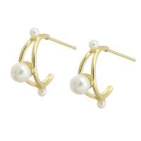 Brass Stud Earring, with ABS Plastic Pearl, gold color plated, fashion jewelry & for woman, golden 