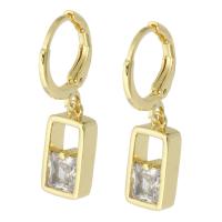 Huggie Hoop Drop Earring, Brass, gold color plated, fashion jewelry & micro pave cubic zirconia & for woman, golden, 27mm 