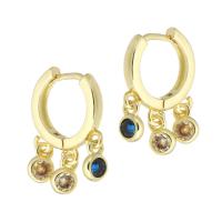 Huggie Hoop Drop Earring, Brass, gold color plated, fashion jewelry & micro pave cubic zirconia & for woman, multi-colored, 20mm 