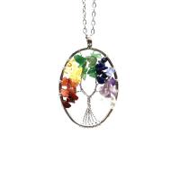 Gemstone Chip Necklaces, Natural Stone, with Brass & Iron, with 1.97Inch extender chain, Oval, platinum color plated, tree of life design & for woman 50mm Approx 18.9 Inch 