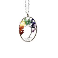 Gemstone Chip Necklaces, Natural Stone, with Brass & Iron, with 1.97Inch extender chain, Oval, platinum color plated, tree of life design & for woman 50mm Approx 18.9 Inch 