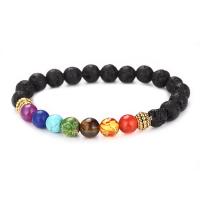 Gemstone Bracelets, Lava, with Natural Stone & Zinc Alloy, Round, plated, Unisex 8mm Approx 7.87 Inch 