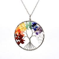 Gemstone Chip Necklaces, Natural Stone, with Brass & Iron, Round, plated, tree of life design & for woman 50mm Approx 19.69 Inch 