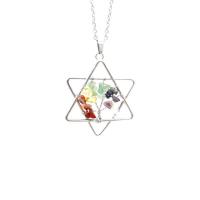 Gemstone Chip Necklaces, Natural Stone, with Brass & Iron, Hexagram, platinum color plated, tree of life design & Unisex 50mm Approx 20.47 Inch 