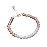 Cultured Freshwater Pearl Brass Bracelet, with Brass, Round, for woman, mixed colors .09 Inch 