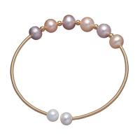 Cultured Freshwater Pearl Brass Bracelet, with Brass, Round, gold color plated mixed colors, 7-8mm .09 Inch 