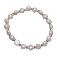 Cultured Freshwater Pearl Brass Bracelet, with Brass, Round, gold color plated, for woman 7-8mm .09 Inch 