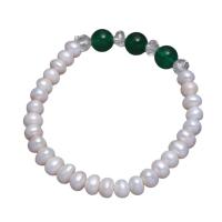 Agate Pearl Bracelets, Freshwater Pearl, with Green Agate & Red Agate, Flat Round, for woman 6-7mm .09 Inch 