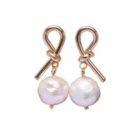 Freshwater Pearl Brass Earring, with Brass, gold color plated, fashion jewelry 12-14mm 