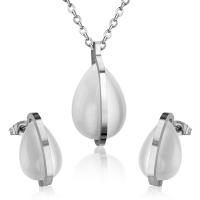 Fashion Stainless Steel Jewelry Sets, 304 Stainless Steel, Stud Earring & necklace, with Glass Beads, Vacuum Ion Plating, 2 pieces & fashion jewelry & for woman 34mm*18mm,21mm*13mm Approx 17.72 Inch 