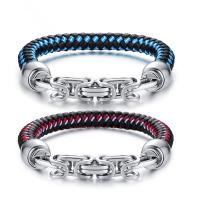 304 Stainless Steel Bracelet, with Leather, Vacuum Ion Plating, fashion jewelry & for man Approx 8.26 Inch 