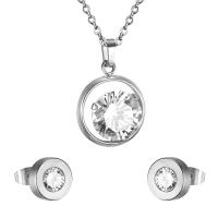 Cubic Zirconia Stainless Steel Jewelry Sets, 304 Stainless Steel, Stud Earring & necklace, with Cubic Zirconia, Vacuum Ion Plating, 2 pieces & fashion jewelry & for woman 20mm*17mm,9mm Approx 17.72 Inch 