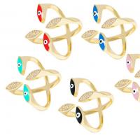 Brass Cuff Finger Ring, plated, evil eye pattern & micro pave cubic zirconia & enamel 22mm 