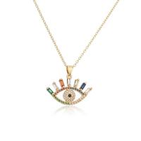 Cubic Zircon Micro Pave Brass Necklace, with 1.96inch extender chain, Evil Eye, real gold plated, oval chain & micro pave cubic zirconia & for woman & hollow Approx 15.7 Inch 