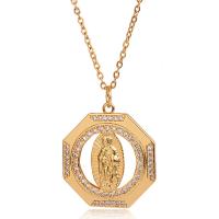 Cubic Zircon Micro Pave Brass Necklace, with 1.96inch extender chain, Virgin Mary, real gold plated, oval chain & micro pave cubic zirconia & for woman & hollow Approx 15.7 Inch 